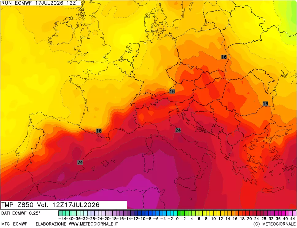 mappa Temperatura a 850 hPa