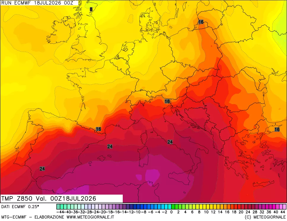 mappa Temperatura a 850 hPa