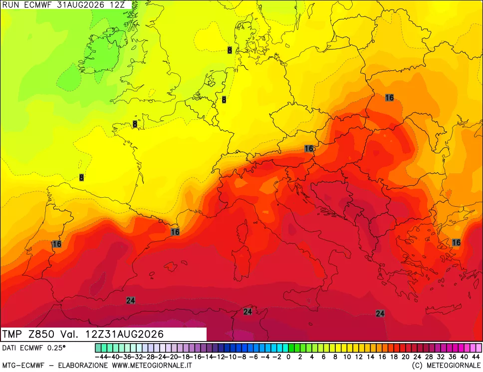 mappa Temperatura a 850 hPa