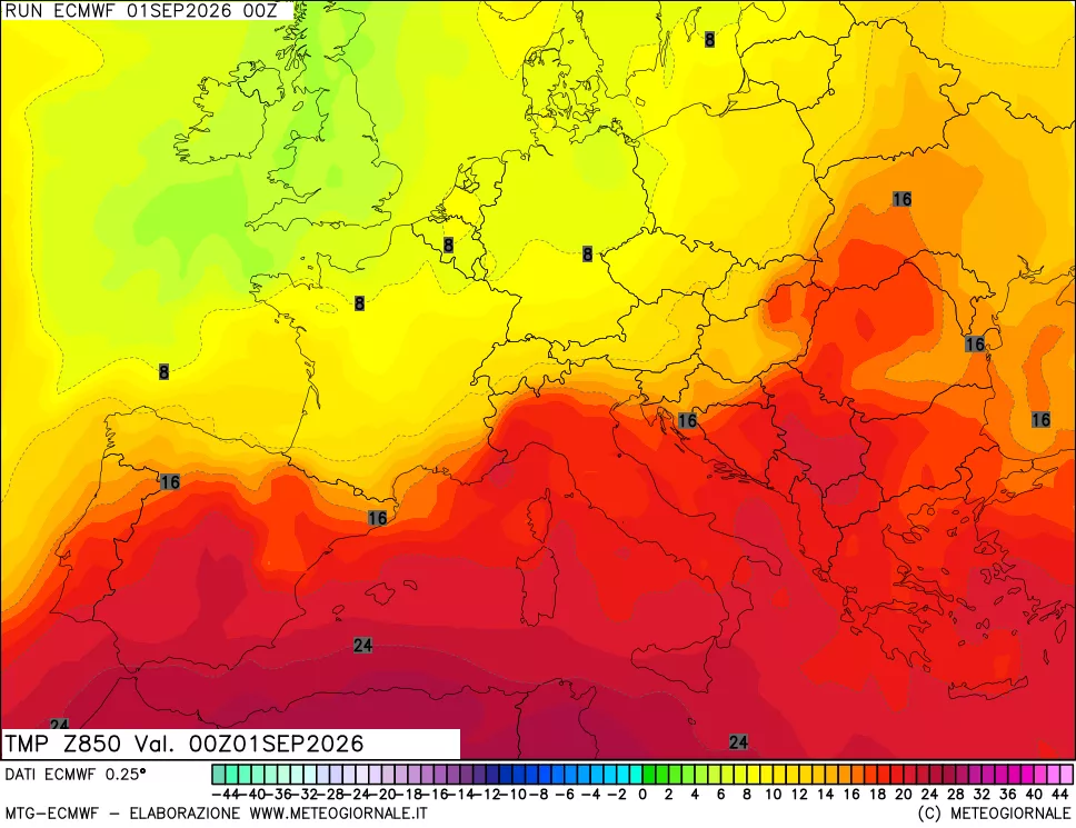 mappa Temperatura a 850 hPa