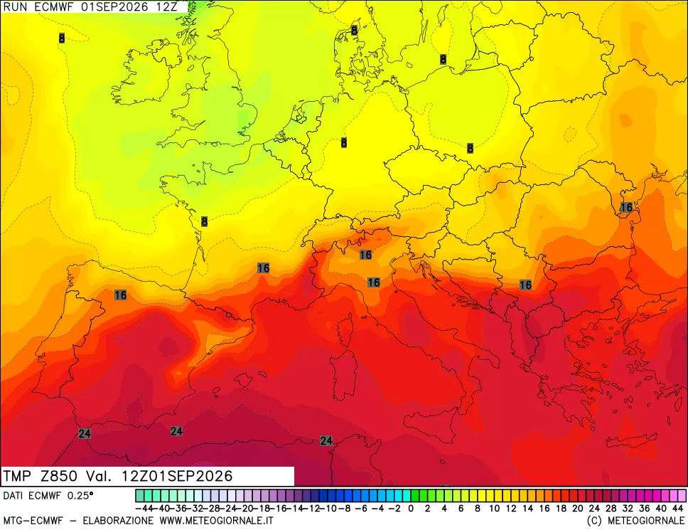 mappa Temperatura a 850 hPa