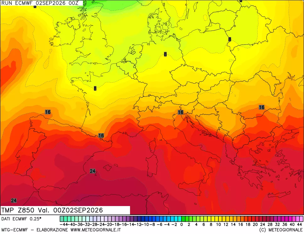 mappa Temperatura a 850 hPa