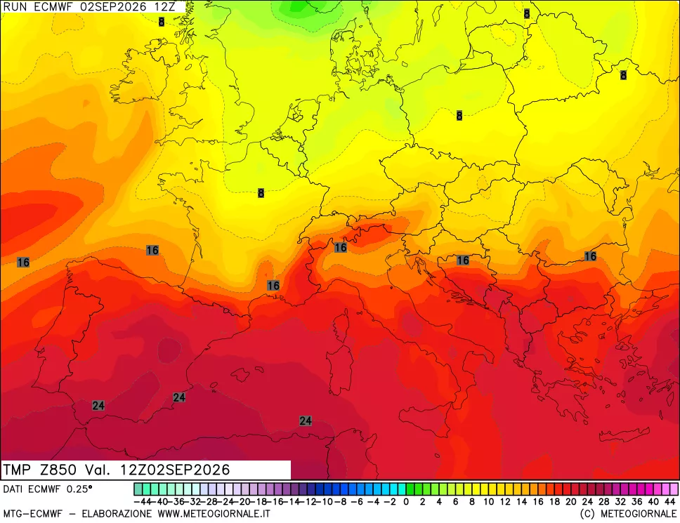 mappa Temperatura a 850 hPa