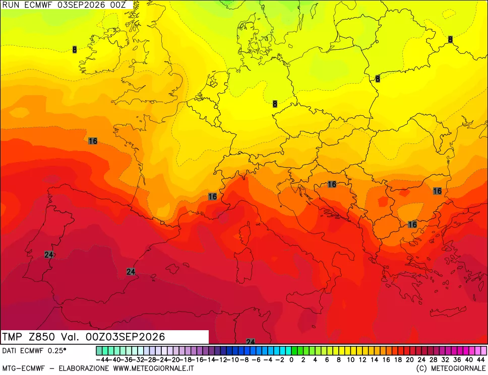 mappa Temperatura a 850 hPa