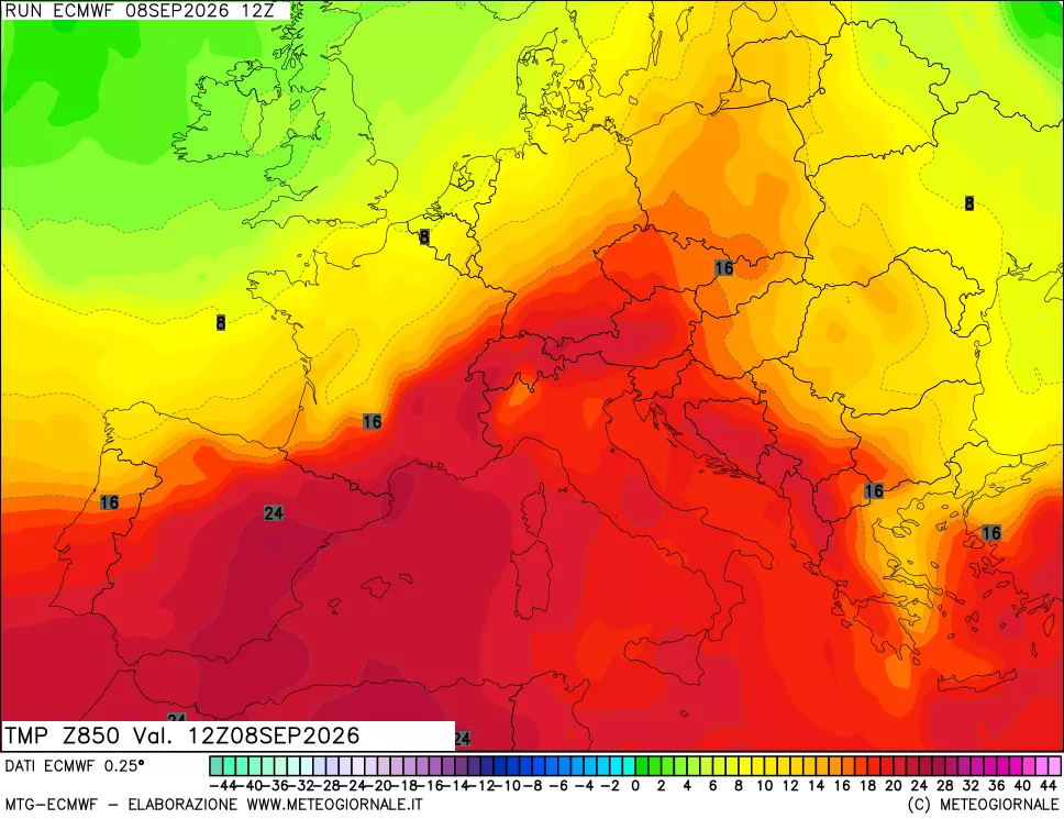 mappa Temperatura a 850 hPa