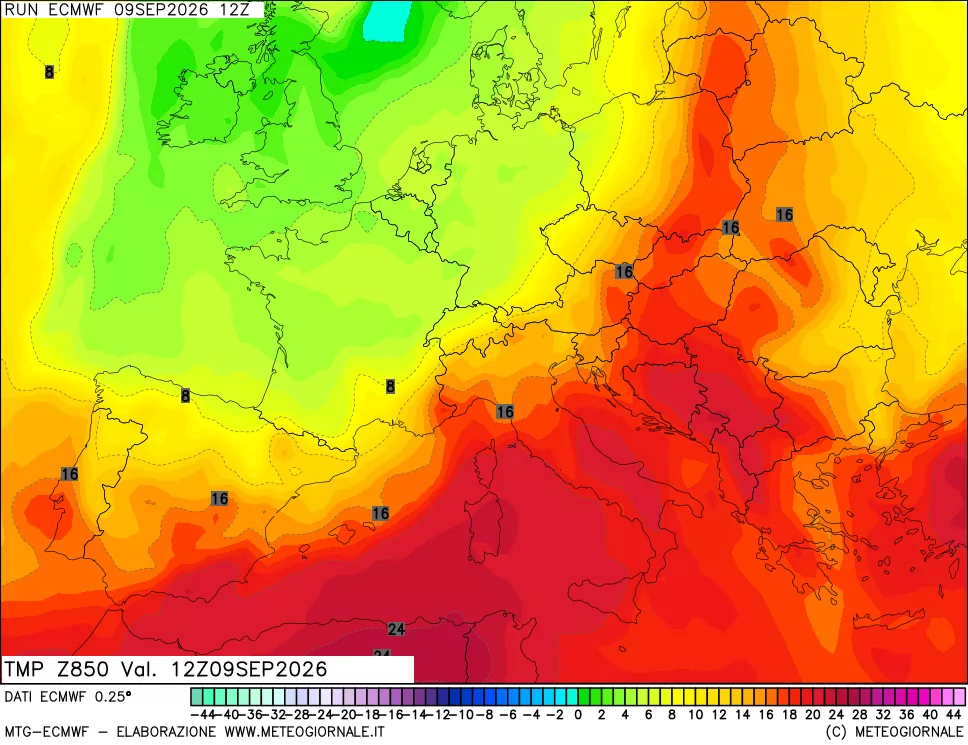 mappa Temperatura a 850 hPa