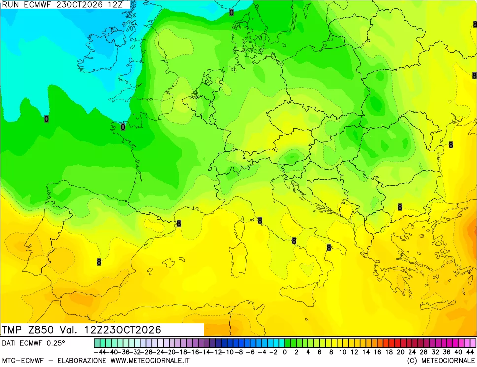 mappa Temperatura a 850 hPa
