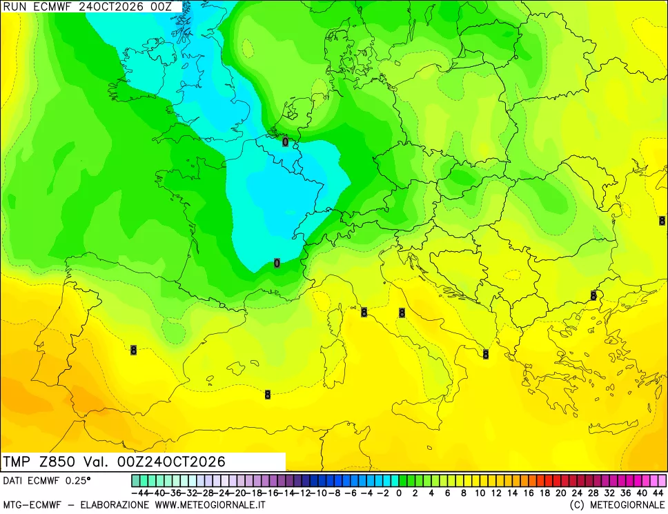 mappa Temperatura a 850 hPa