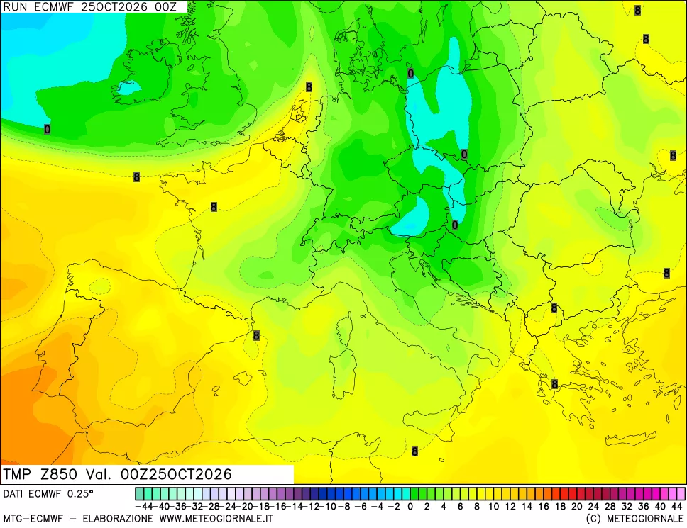 mappa Temperatura a 850 hPa
