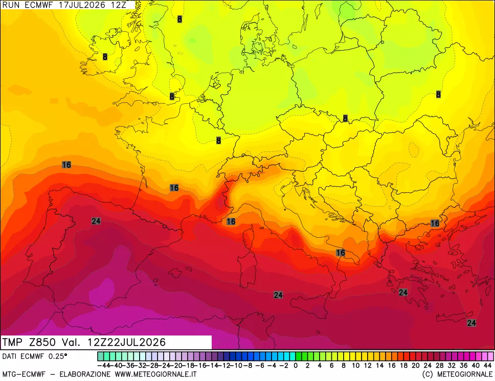 mappa Temperatura a 850 hPa