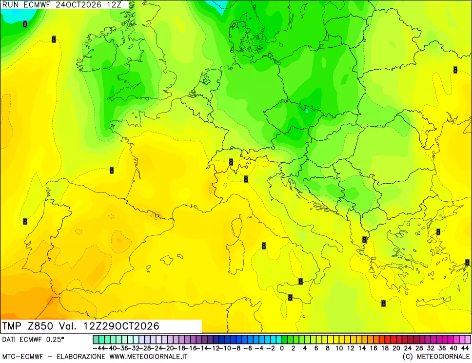 mappa Temperatura a 850 hPa