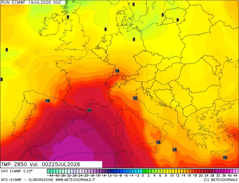 mappa Temperatura a 850 hPa