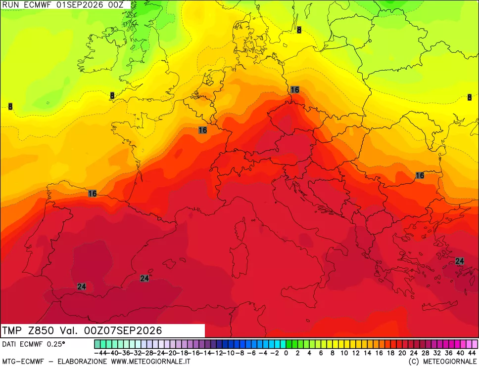 mappa Temperatura a 850 hPa