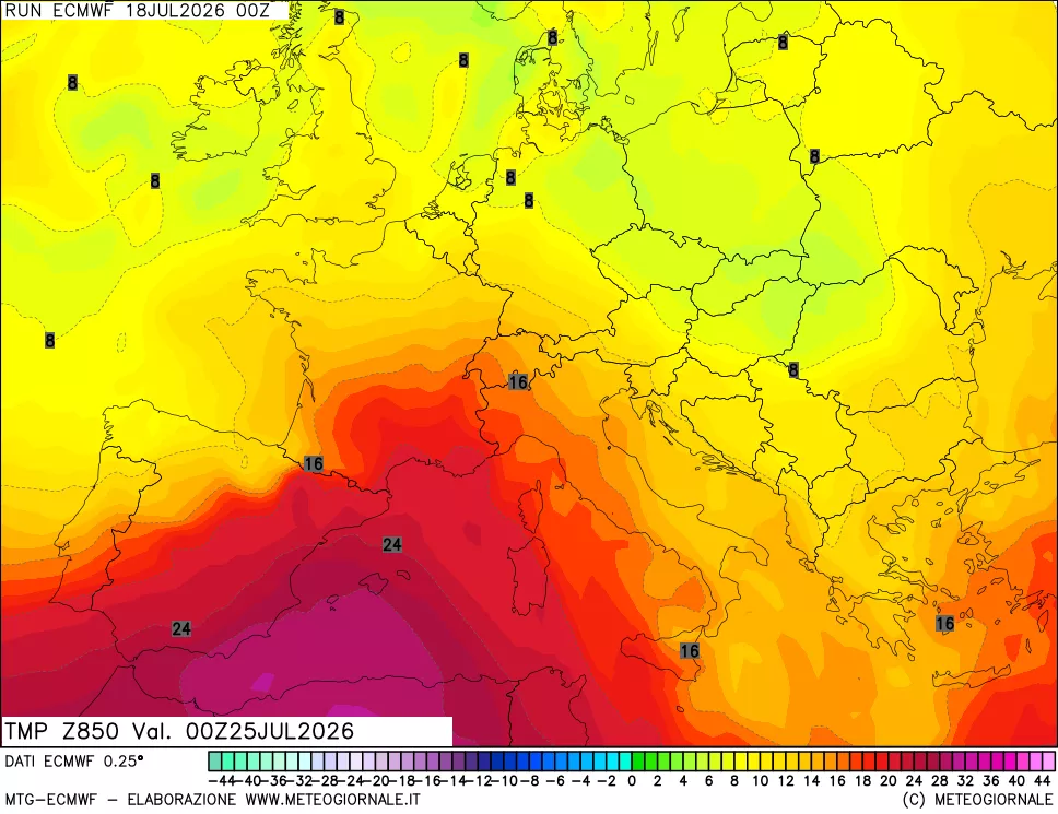 mappa Temperatura a 850 hPa