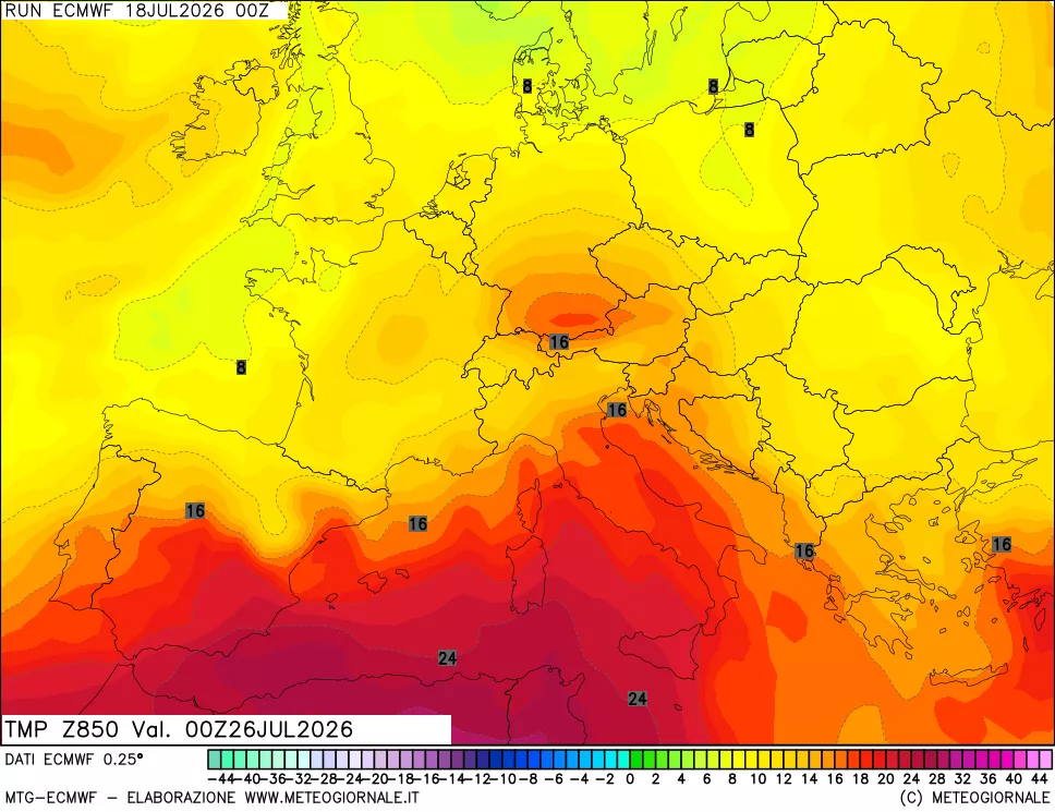 mappa Temperatura a 850 hPa