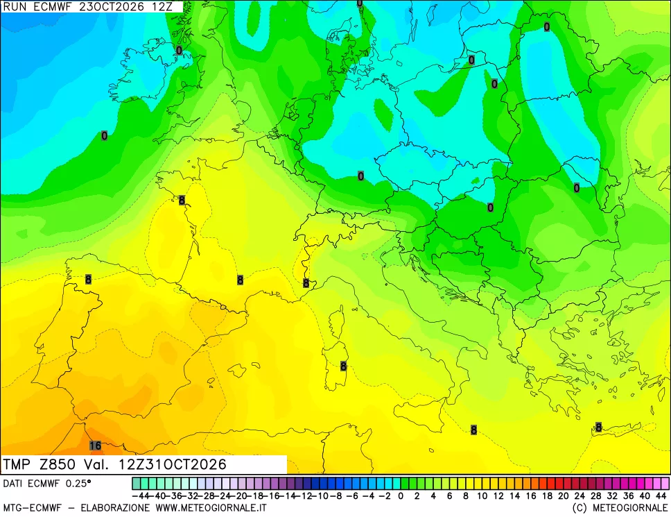 mappa Temperatura a 850 hPa