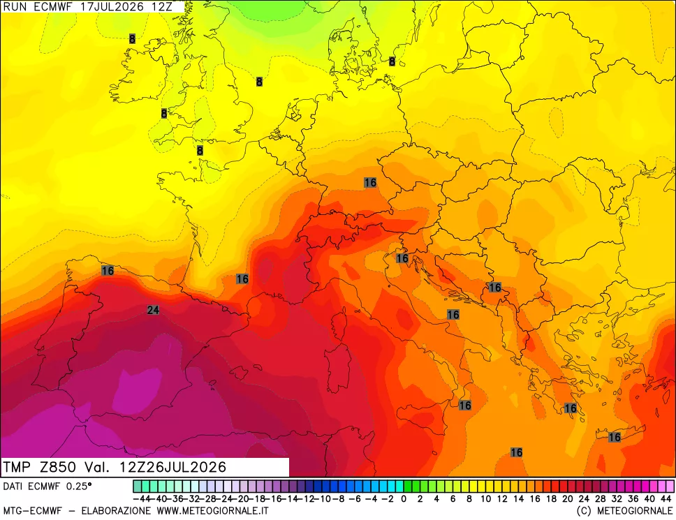 mappa Temperatura a 850 hPa