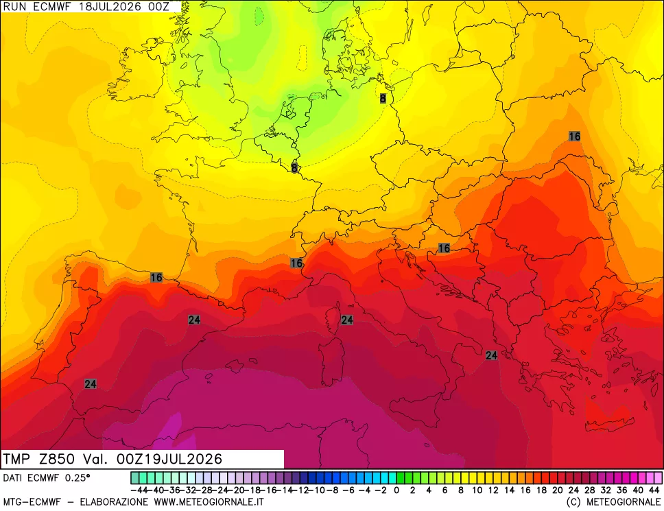 mappa Temperatura a 850 hPa