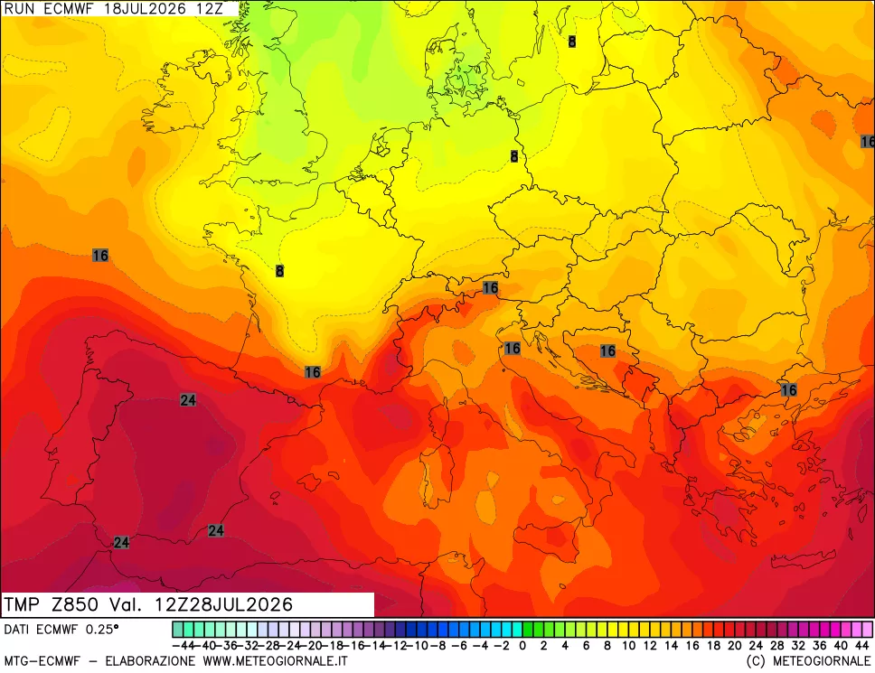 mappa Temperatura a 850 hPa