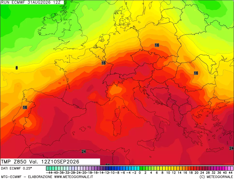 mappa Temperatura a 850 hPa