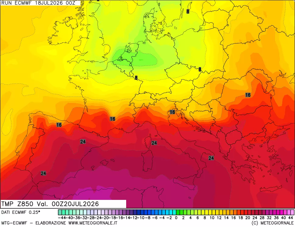 mappa Temperatura a 850 hPa