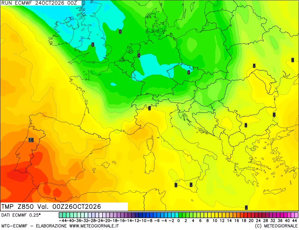 mappa Temperatura a 850 hPa