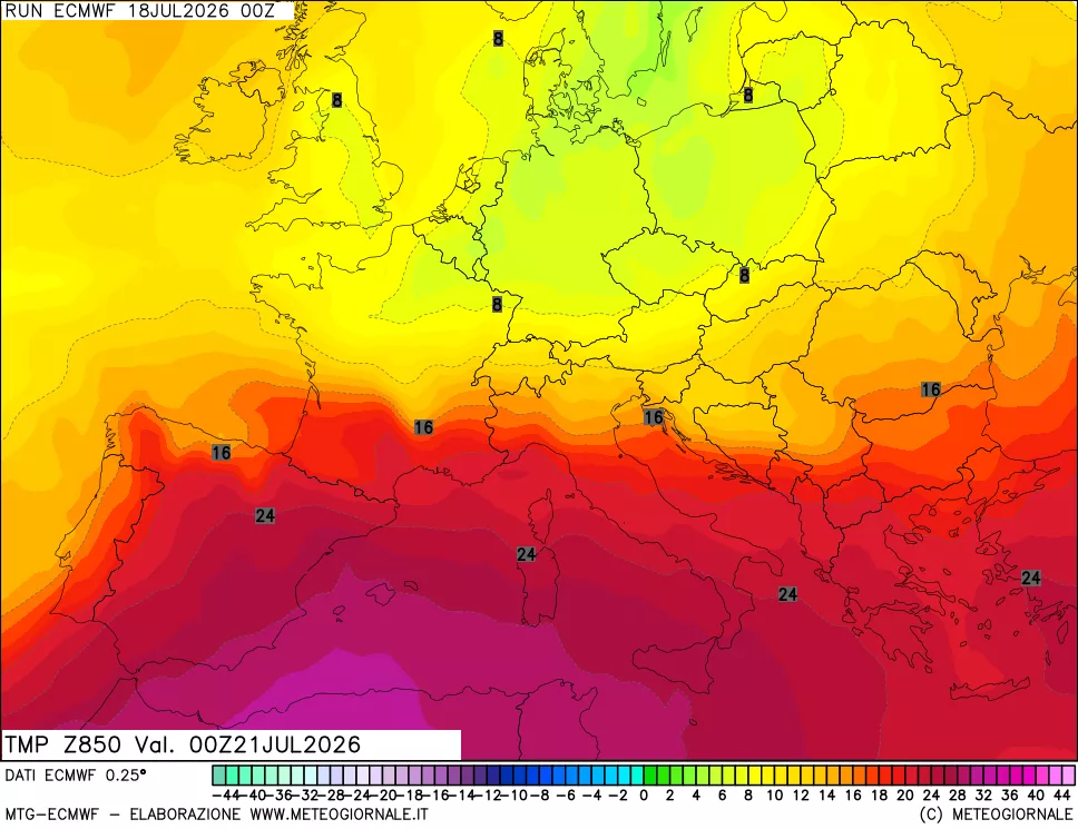 mappa Temperatura a 850 hPa