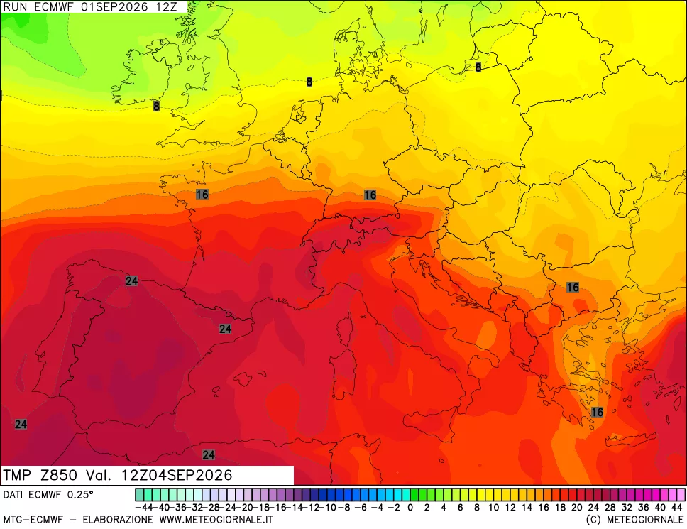 mappa Temperatura a 850 hPa