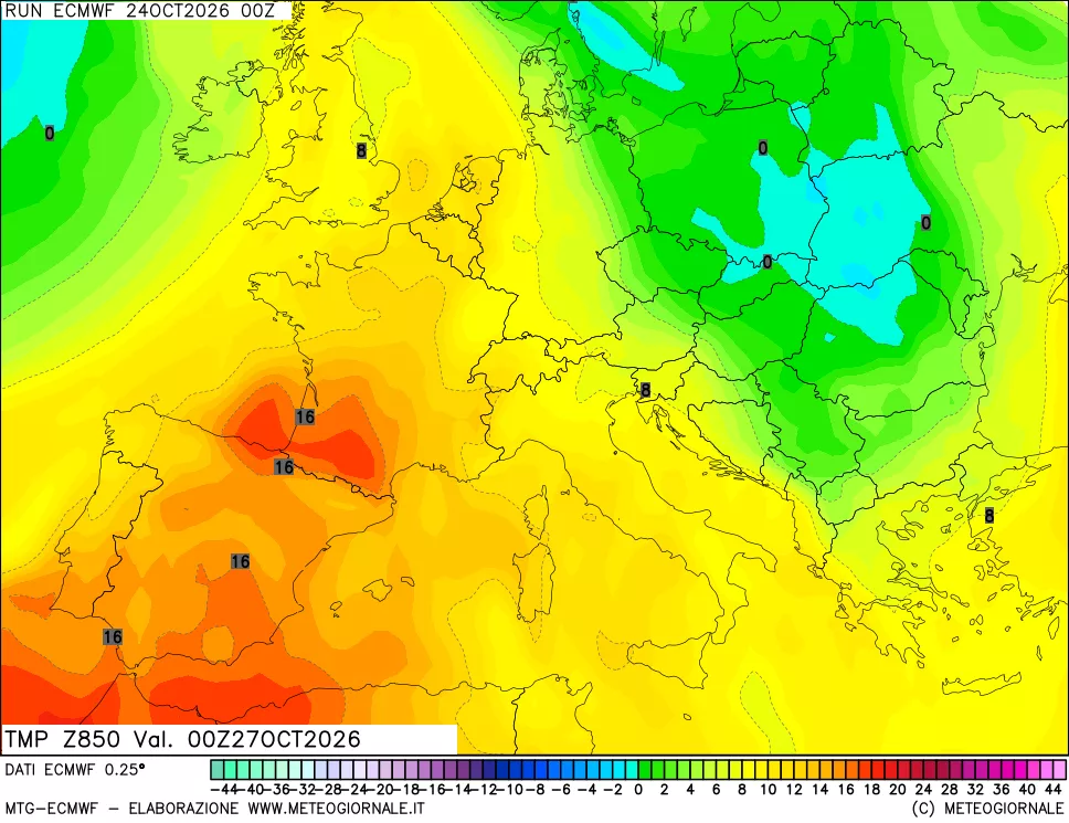 mappa Temperatura a 850 hPa