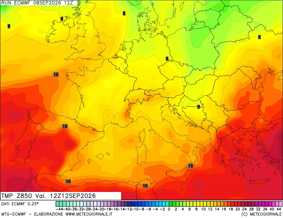 mappa Temperatura a 850 hPa