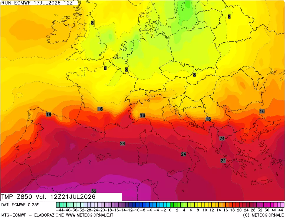 mappa Temperatura a 850 hPa