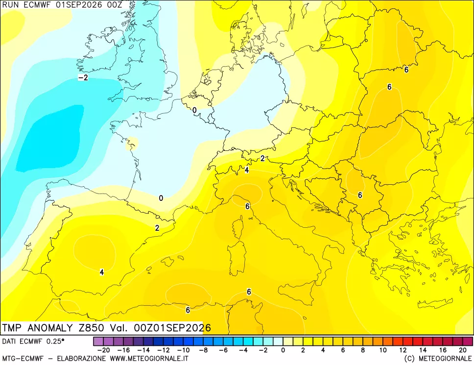 mappa 850 hPa Temp Anomaly vs Cli.No 1981-2010