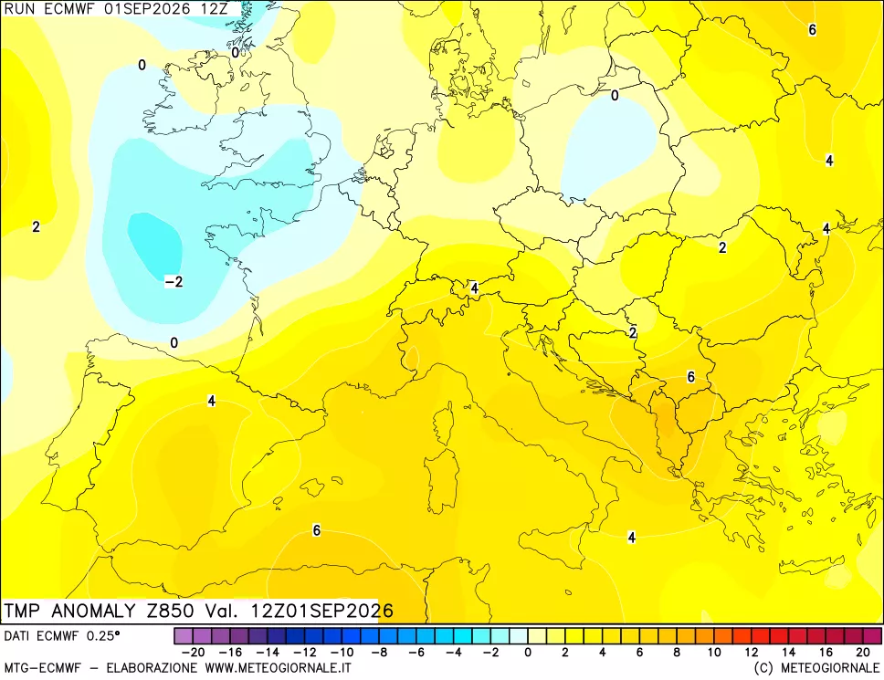mappa 850 hPa Temp Anomaly vs Cli.No 1981-2010