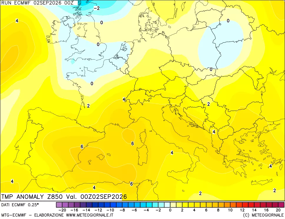 mappa 850 hPa Temp Anomaly vs Cli.No 1981-2010