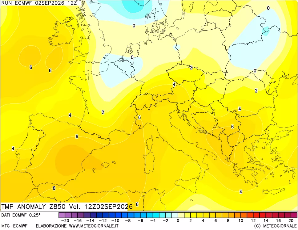 mappa 850 hPa Temp Anomaly vs Cli.No 1981-2010