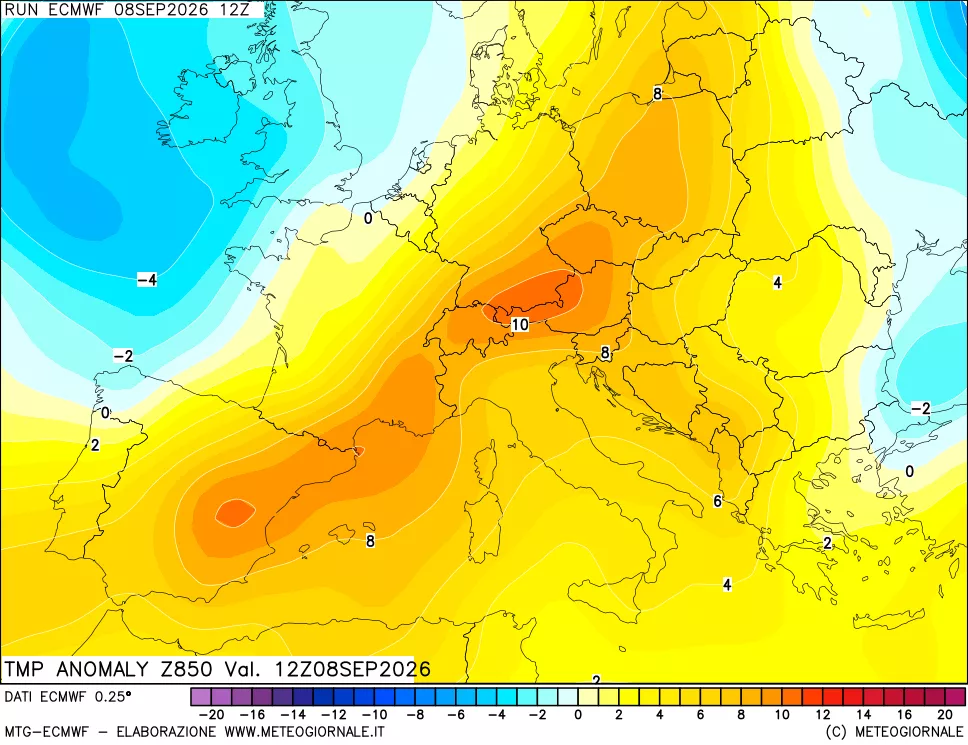 mappa 850 hPa Temp Anomaly vs Cli.No 1981-2010