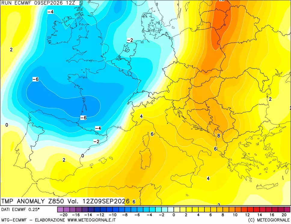 mappa 850 hPa Temp Anomaly vs Cli.No 1981-2010