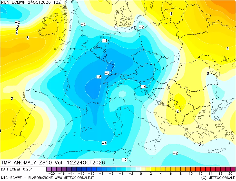 mappa 850 hPa Temp Anomaly vs Cli.No 1981-2010