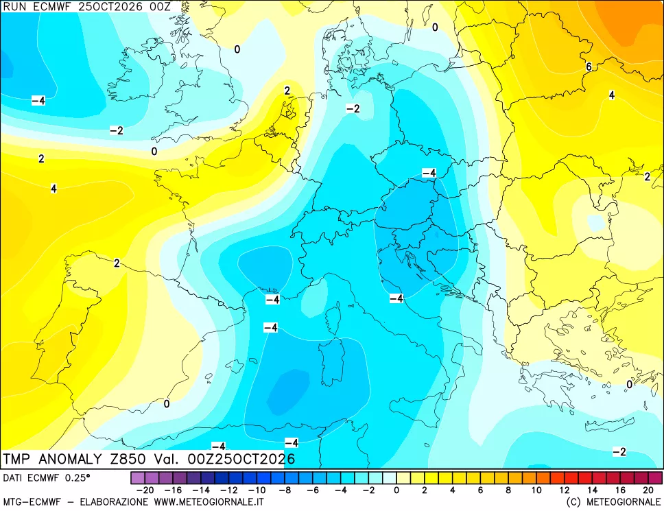 mappa 850 hPa Temp Anomaly vs Cli.No 1981-2010