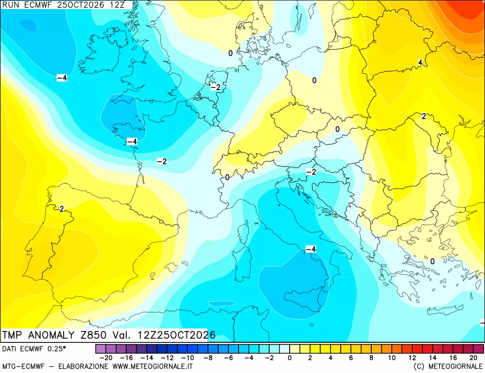 mappa 850 hPa Temp Anomaly vs Cli.No 1981-2010