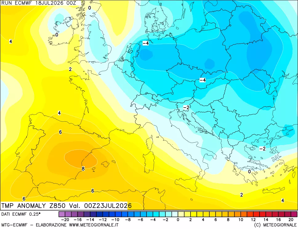 mappa 850 hPa Temp Anomaly vs Cli.No 1981-2010