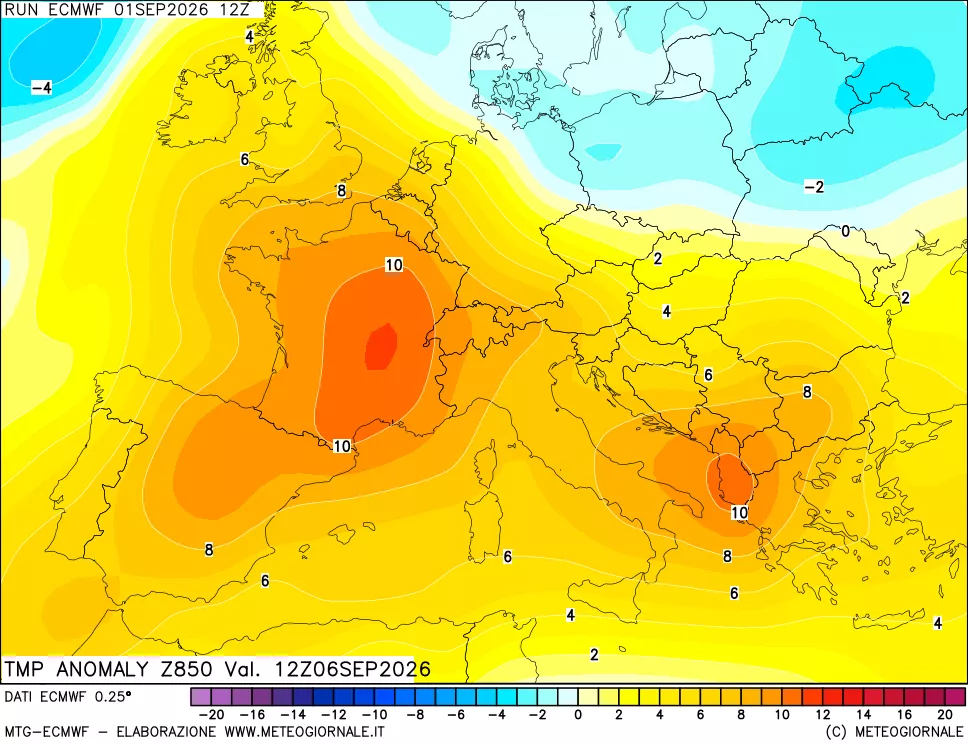 mappa 850 hPa Temp Anomaly vs Cli.No 1981-2010