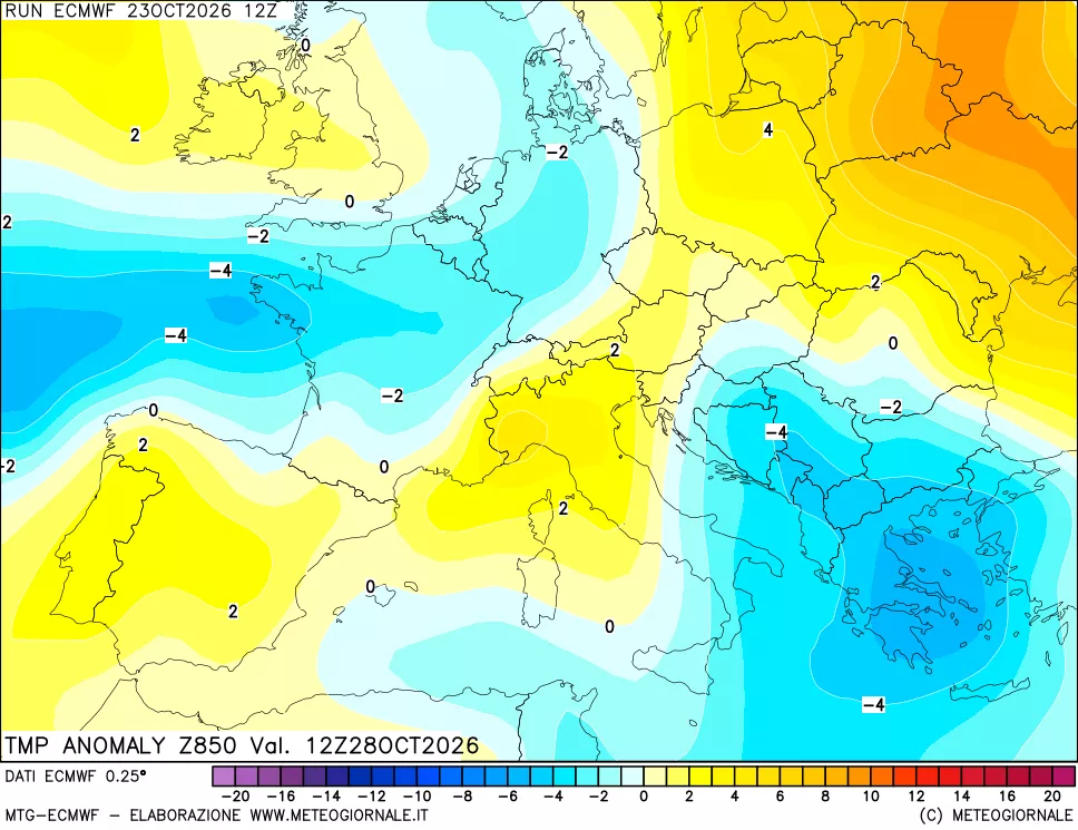 mappa 850 hPa Temp Anomaly vs Cli.No 1981-2010