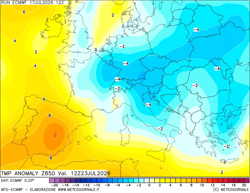 mappa 850 hPa Temp Anomaly vs Cli.No 1981-2010