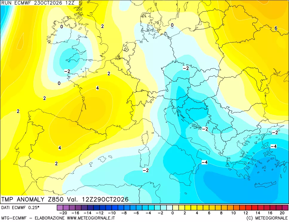 mappa 850 hPa Temp Anomaly vs Cli.No 1981-2010