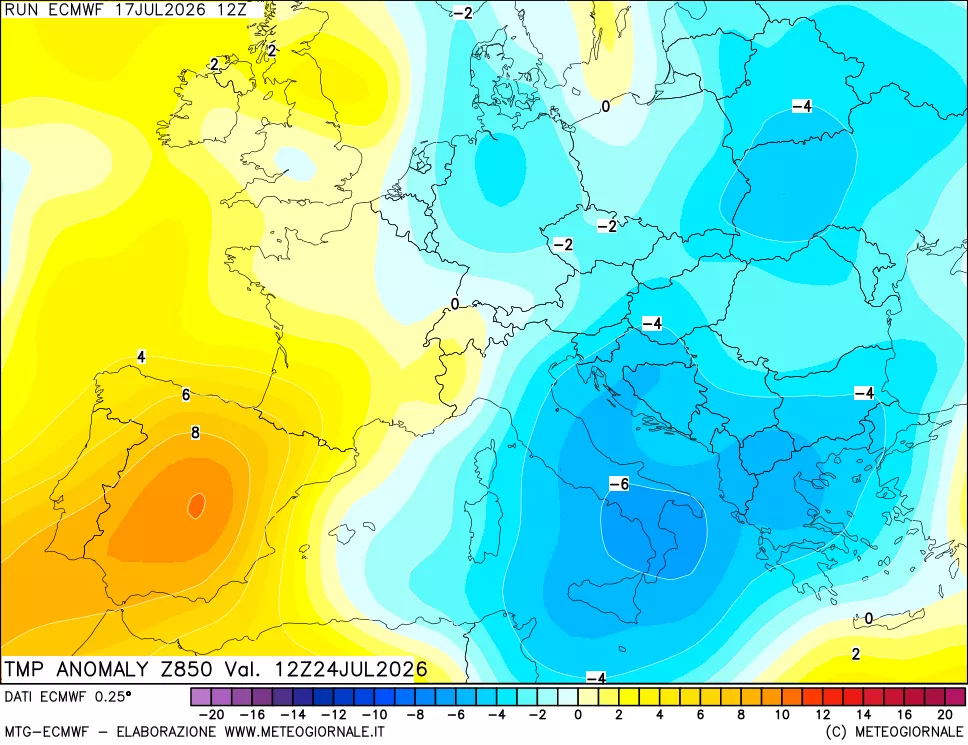 mappa 850 hPa Temp Anomaly vs Cli.No 1981-2010