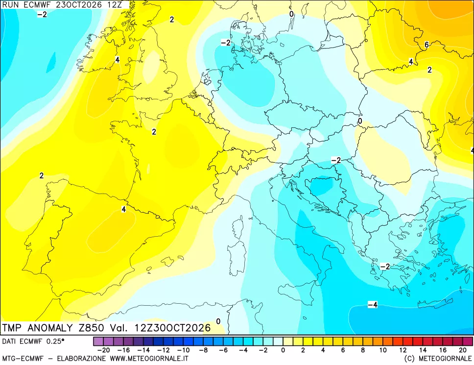 mappa 850 hPa Temp Anomaly vs Cli.No 1981-2010