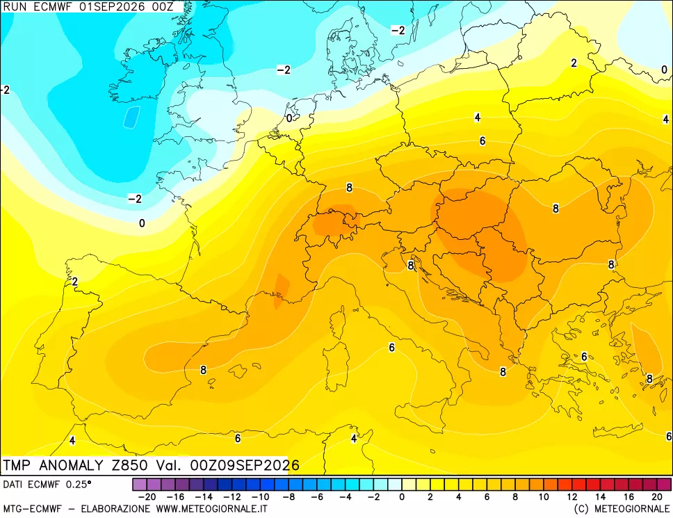 mappa 850 hPa Temp Anomaly vs Cli.No 1981-2010