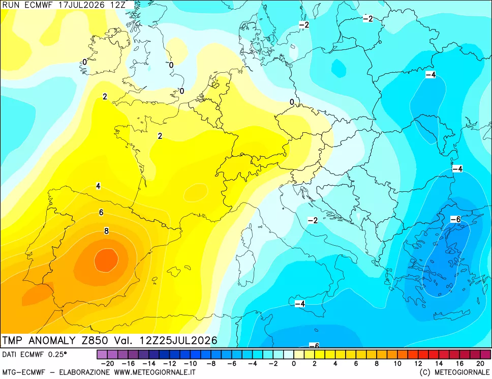 mappa 850 hPa Temp Anomaly vs Cli.No 1981-2010