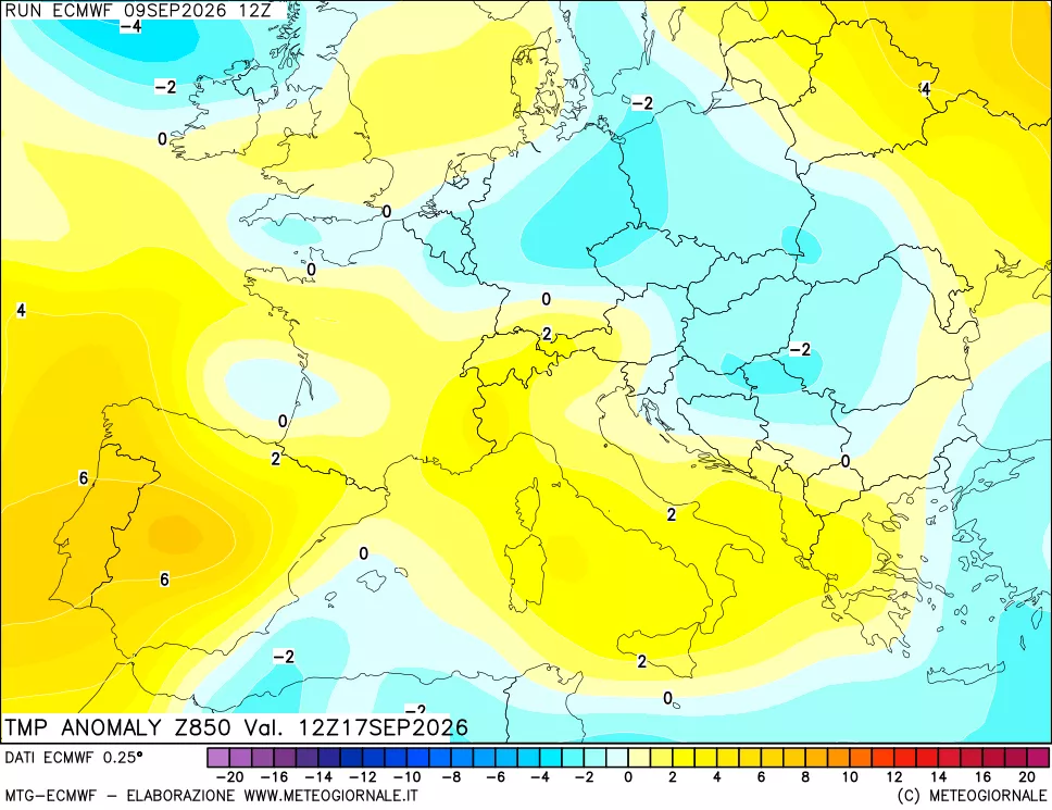 mappa 850 hPa Temp Anomaly vs Cli.No 1981-2010
